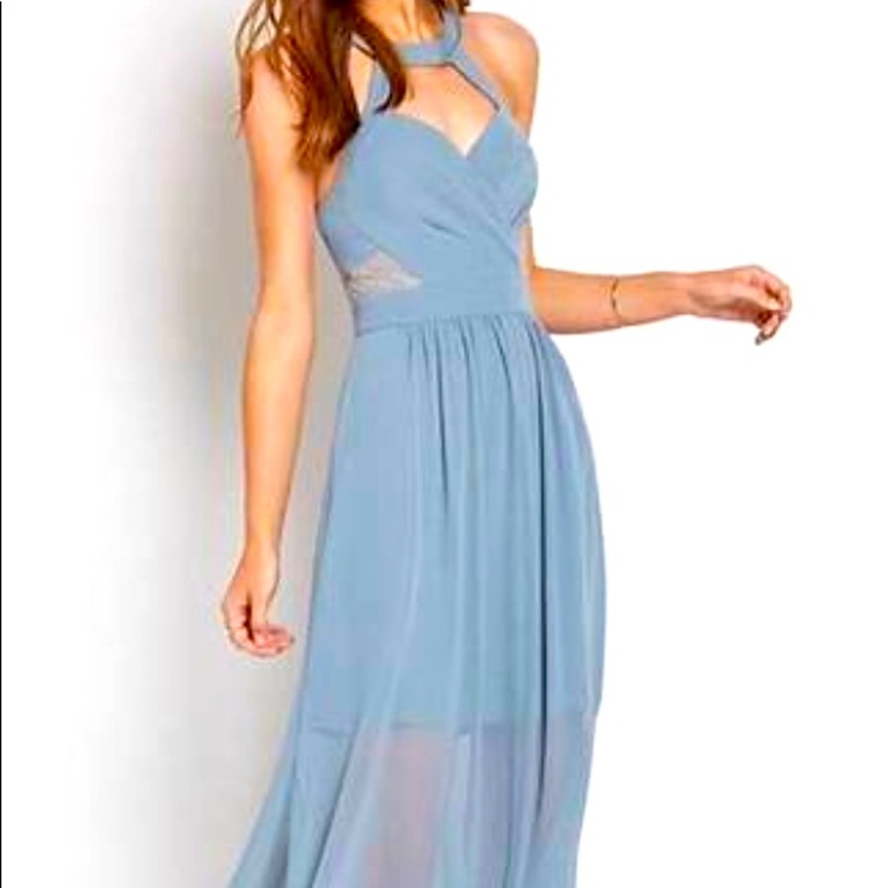 BCBGeneration Surplice Lace Trim Evening Dress